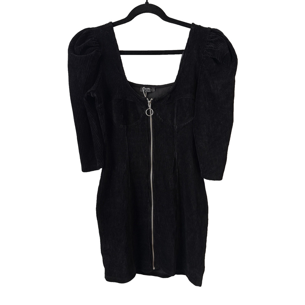 Bershka NWT Sexy Whimsigoth Corduroy Bodycon Zip Front Stretch Mini Dress Boho L